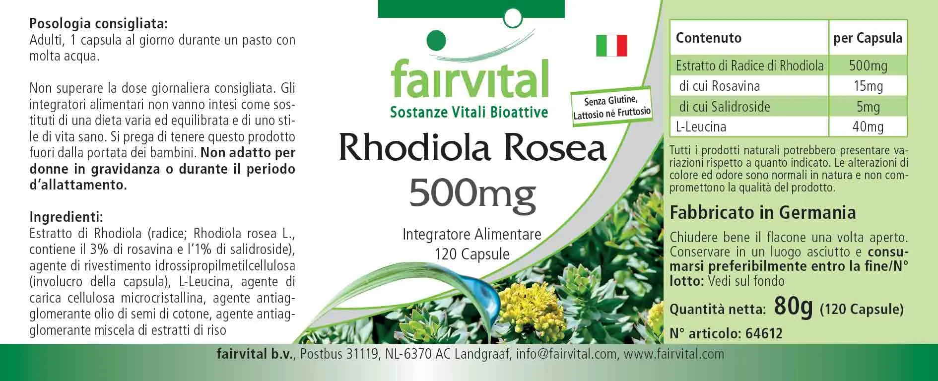 Rhodiola Rosea 500mg - 120 Kapseln - Rosenwurz Wurzel Extrakt - Hochdosiert und Vegan | Fairvital