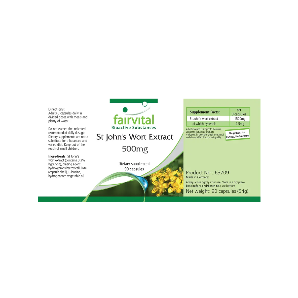 Johanniskraut-Extrakt 500mg mit Hypericin - 90 Kapseln - Hypericum perforatum - Hochdosiert und Vegan | Fairvital