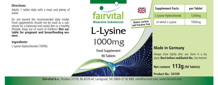 L-Lysin 1000mg - 90 Tabletten - Hochdosiert und Vegan | Fairvital