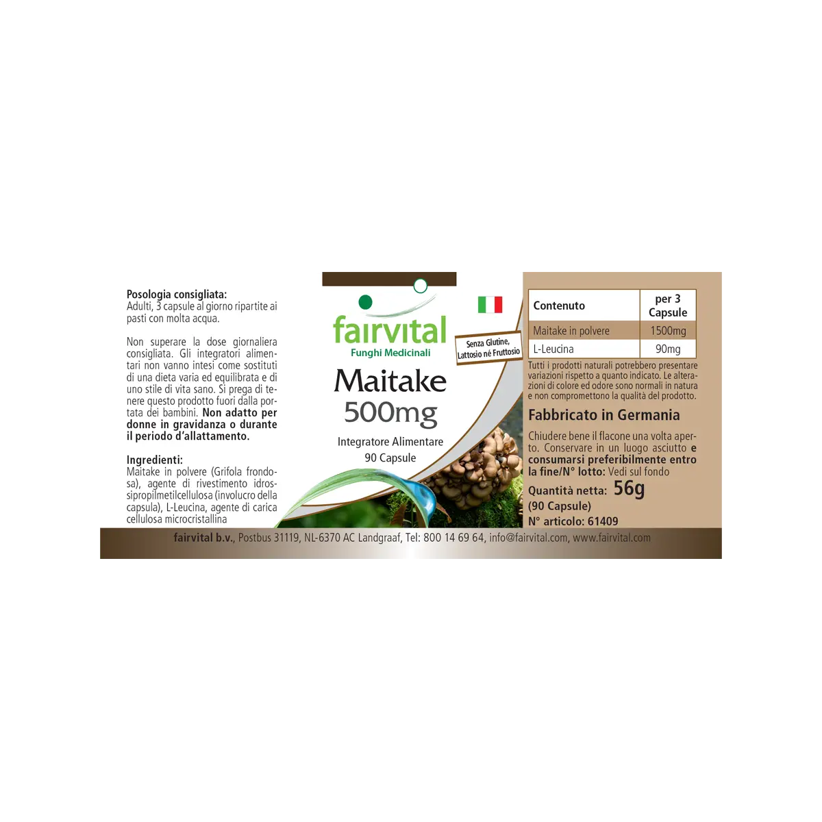 Maitake 500mg - 90 Kapseln - Grifola frondosa - Hochdosiert und Vegan | Fairvital