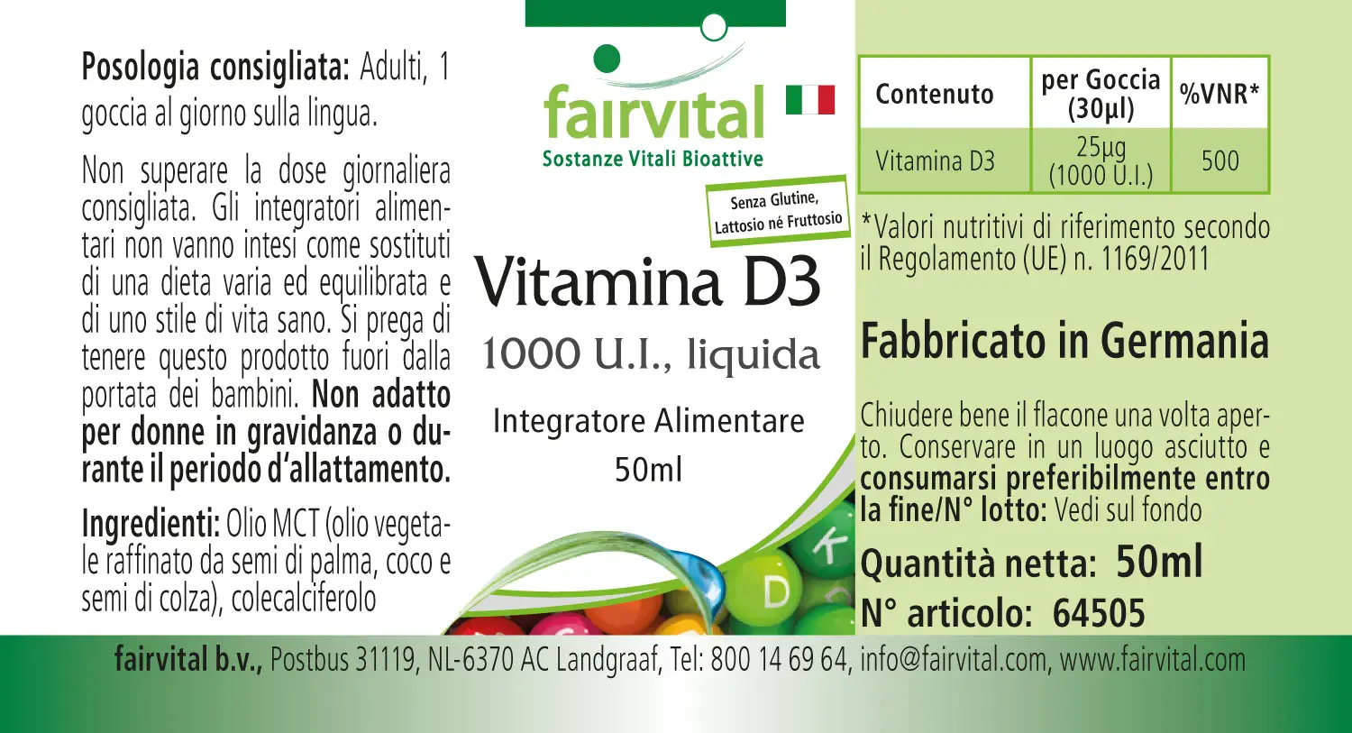Vitamin D3 flüssig 1000 I.E. pro Tropfen | Fairvital