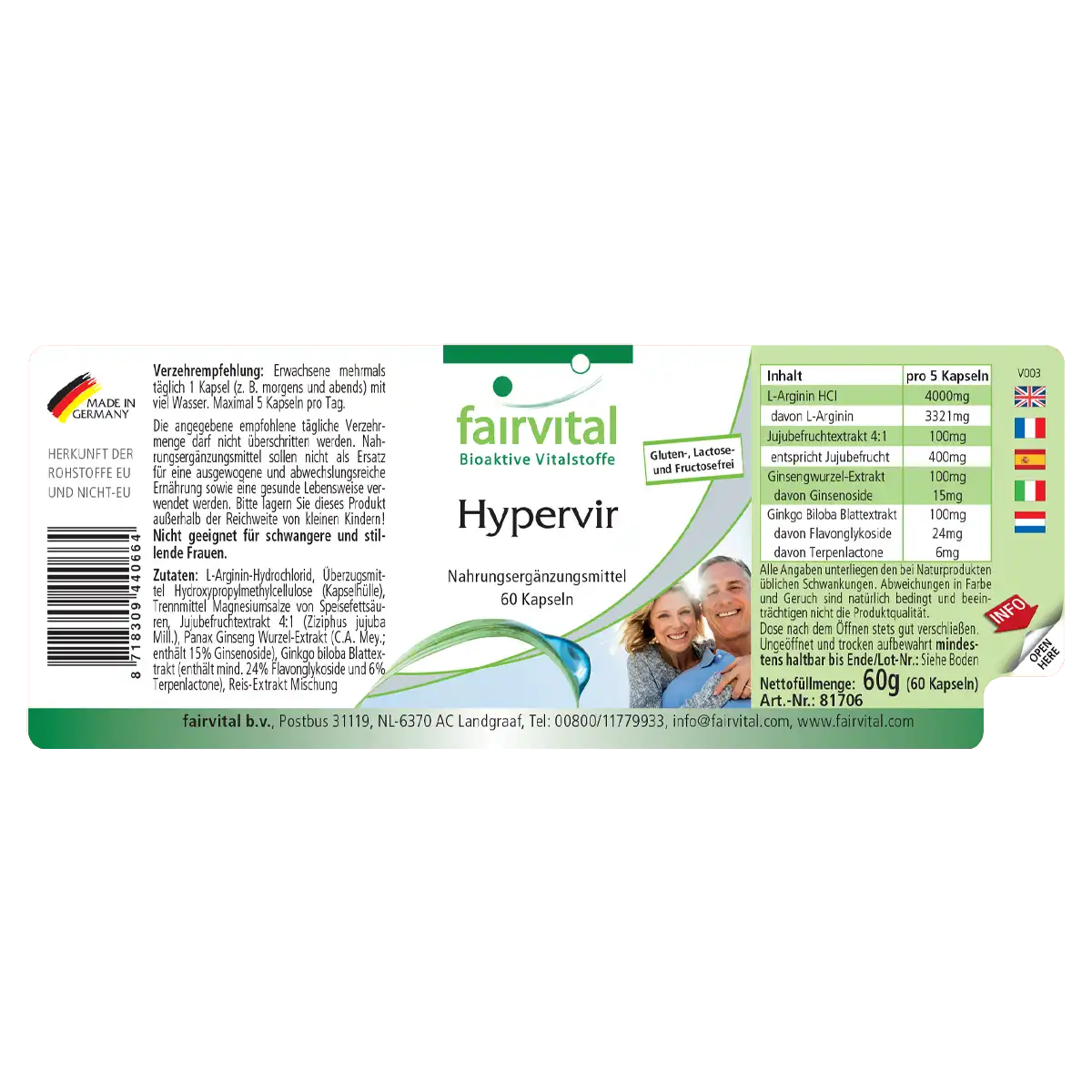 Hypervir - 60 Kapseln - mit Gingko & Ginseng - Hochdosiert und Vegan | Fairvital