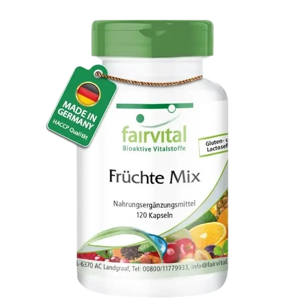 Früchte Mix - 120 Kapseln - mit Cranberry-Extrakt, Acerola, Spirulina uvm. - Hochdosiert und Vegan | Fairvital
