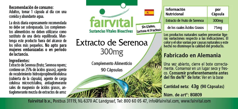 Sägepalme Extrakt 300mg - 90 Kapseln - mit Beta-Sitosterol - Hochdosiert und Vegan | Fairvital