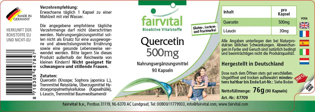 Quercetin 500mg - 90 Kapseln - Antioxidans - Hochdosiert und Vegan | Fairvital