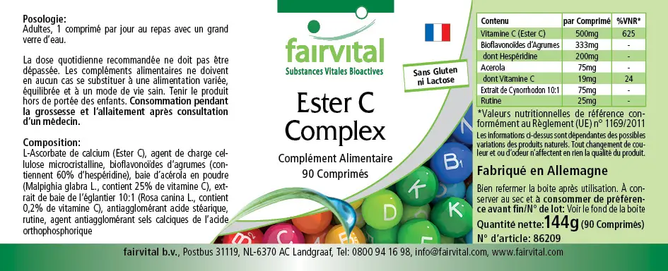 Ester C Komplex - 90 Tabletten -  gepuffertes Vitamin C (magenfreundlich) - für Immunsystem, Kollagenbildung uvm. | Fairvital