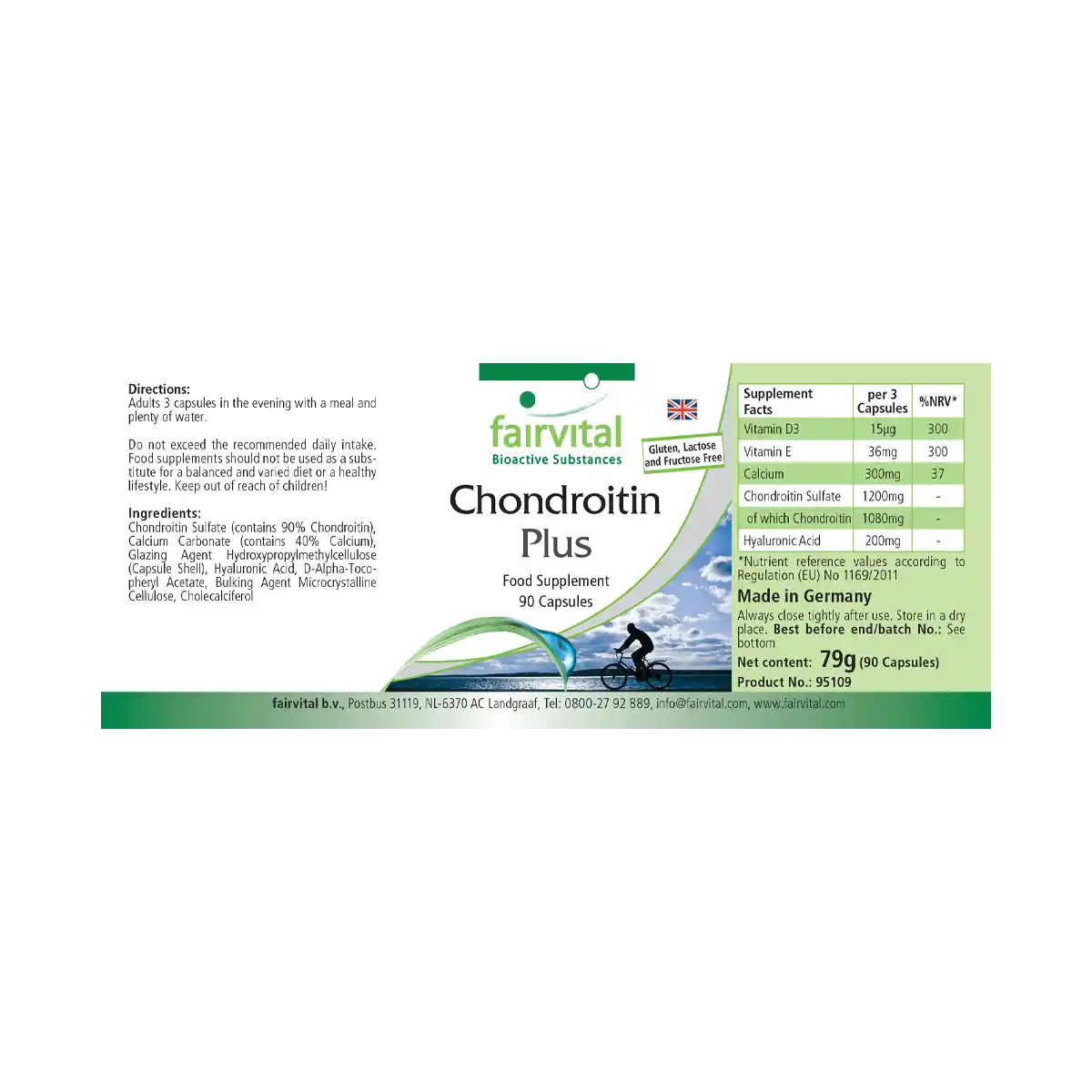 Chondroitin Plus - 90 Kapseln - mit Vitamin D, Vitamin E uvm. - für Knochen, Muskeln, Zähne uvm. | Fairvital