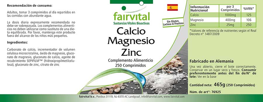 Calcium Magnesium Zink - 250 Tabletten - für Knochen, Muskeln, Immunsystem uvm. | Fairvital