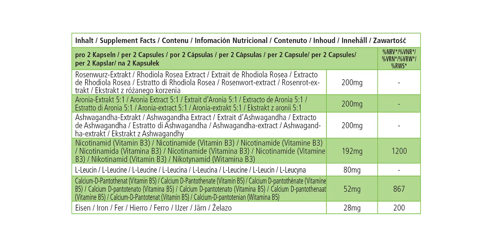 Adaptogene - 60 Kapseln - mit Ashwagandha, Eisen, B-Vitaminen uvm. - Für Immunsystem, gegen Müdigkeit - Vegan | Fairvital