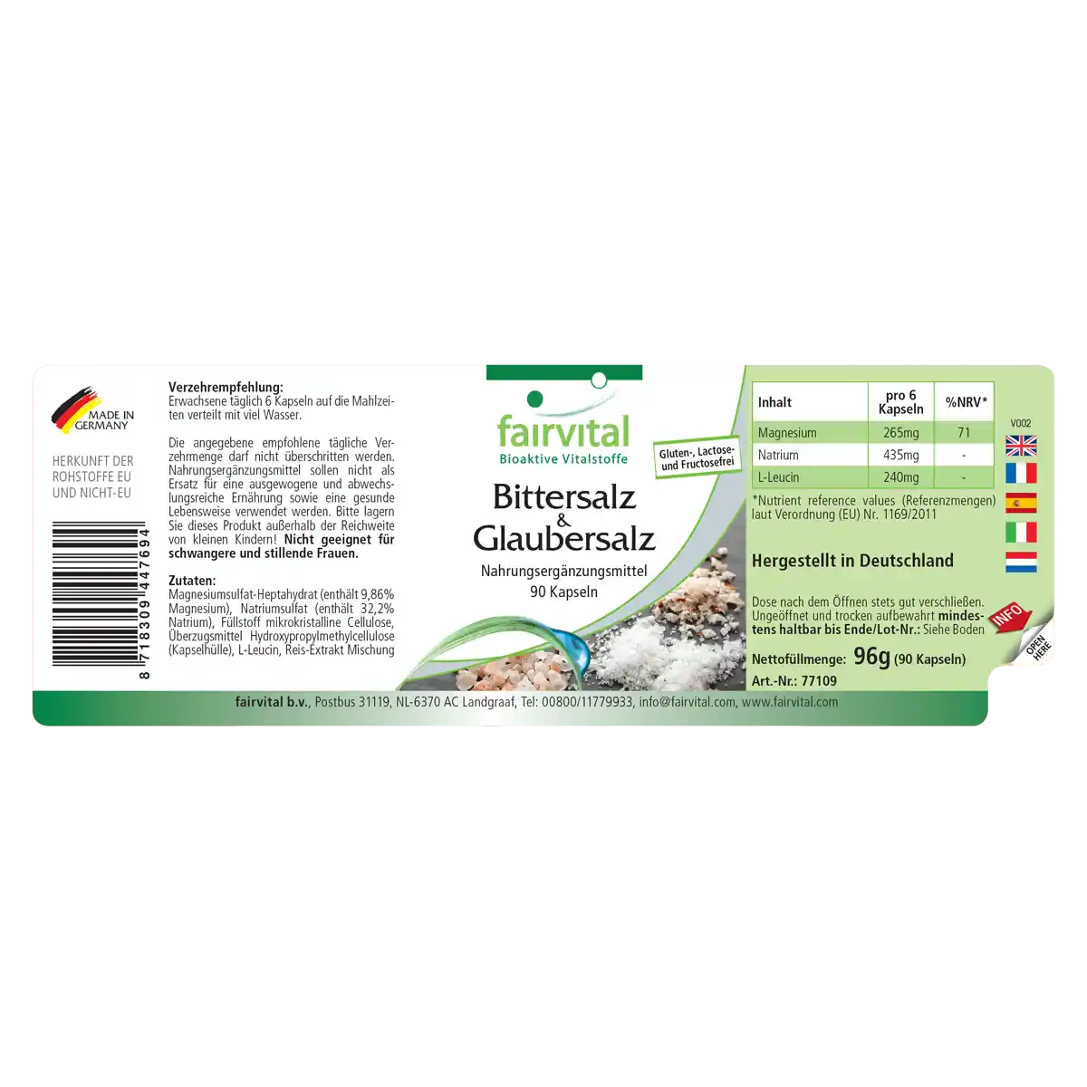 Bittersalz und Glaubersalz - 90 Kapseln - mit Magnesiumsulfat - für Muskeln, Elektrolytgleichgewicht uvm. | Fairvital