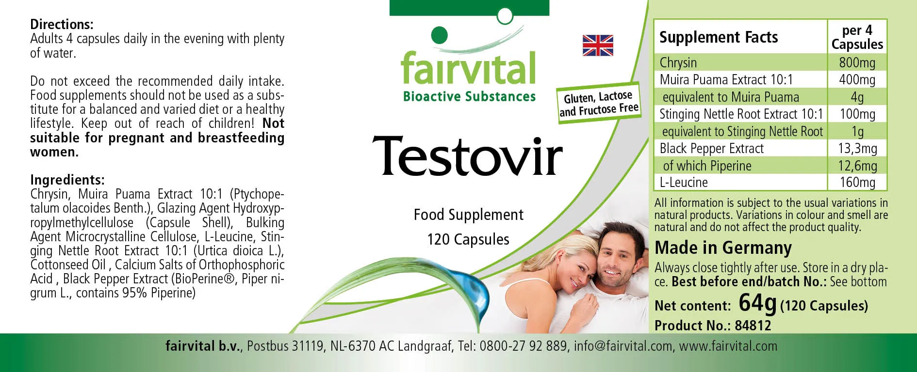 Testovir - 120 Kapseln - mit Muira Puama, Chrysin & Bioperin - Hochdosiert und Vegan | Fairvital
