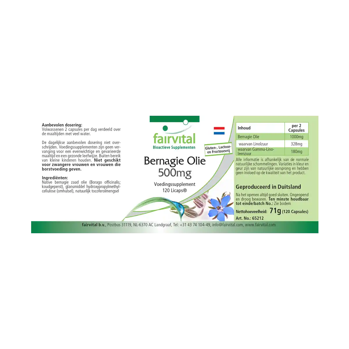 Borretschöl 500mg - 120 LiCaps® - kaltgepresst - reich an Gamma-Linolensäure (Omega-6) - Vegan | Fairvital