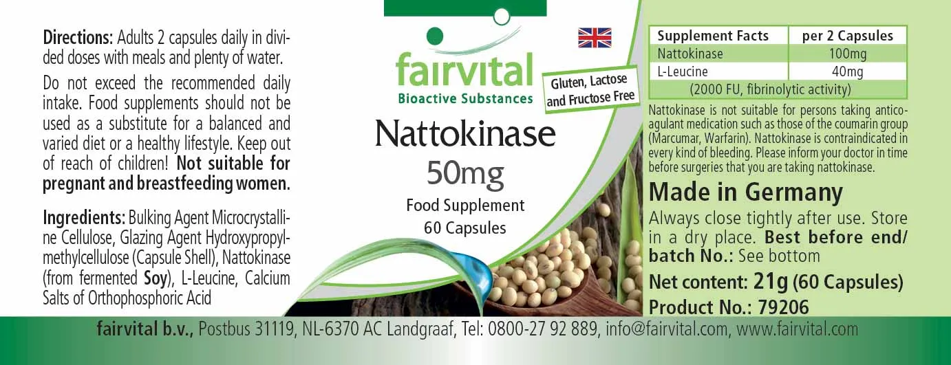 Nattokinase 50mg - 60 Kapseln - 2000 FU pro Tagesdosis - Hochdosiert und Vegan | Fairvital