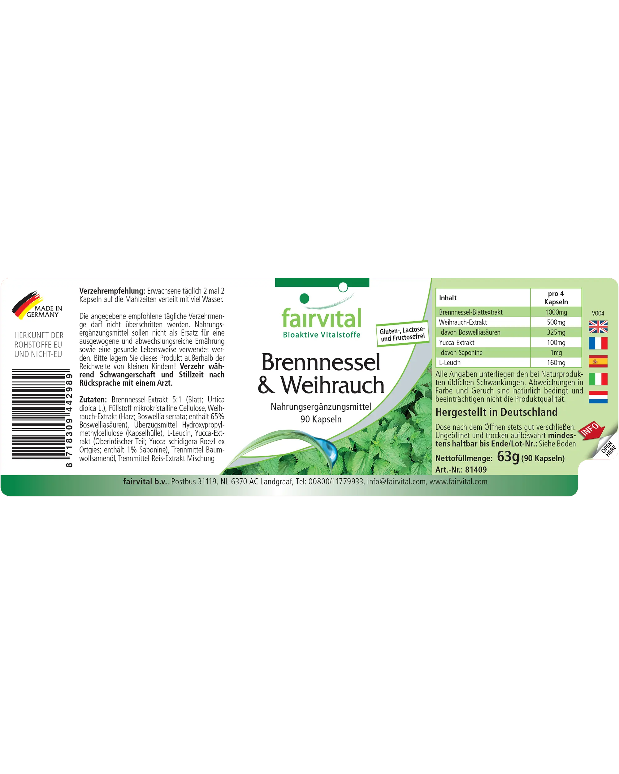 Brennnessel und Weihrauch - 90 Kapseln - Boswellia serrata - Hochdosiert und Vegan | Fairvital