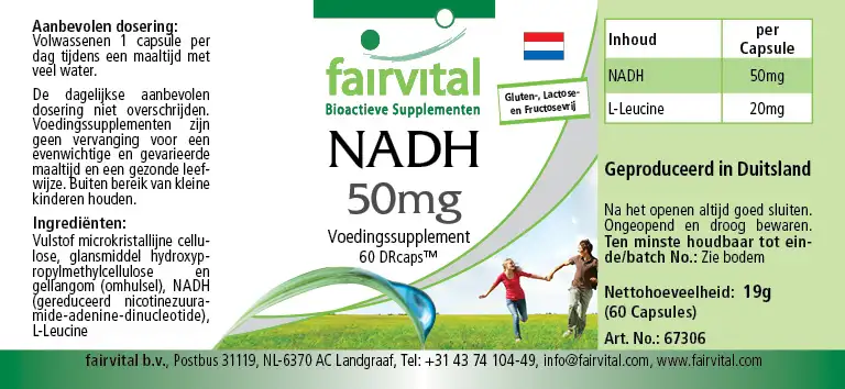 NADH 50mg - 60  DRCaps™ - Coenzym 1 - Hochdosiert und Vegan | Fairvital