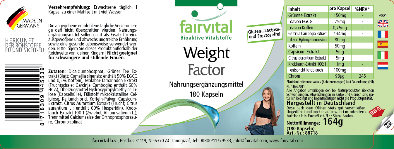 Weight Factor - 180 Kapseln - mit Chrom - für Blutzuckerspiegel - Vegan | Fairvital