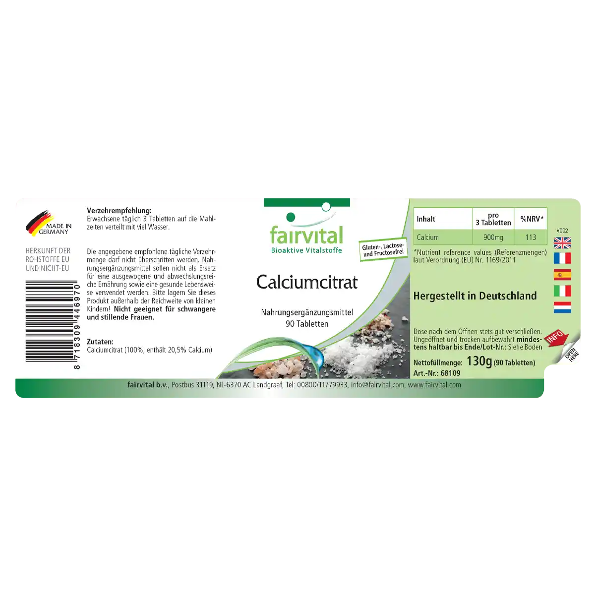 Calciumcitrat mit 300mg Calcium - für Knochen, Zähne und Muskeln - 90 Tabletten - Hochdosiert und Vegan | Fairvital