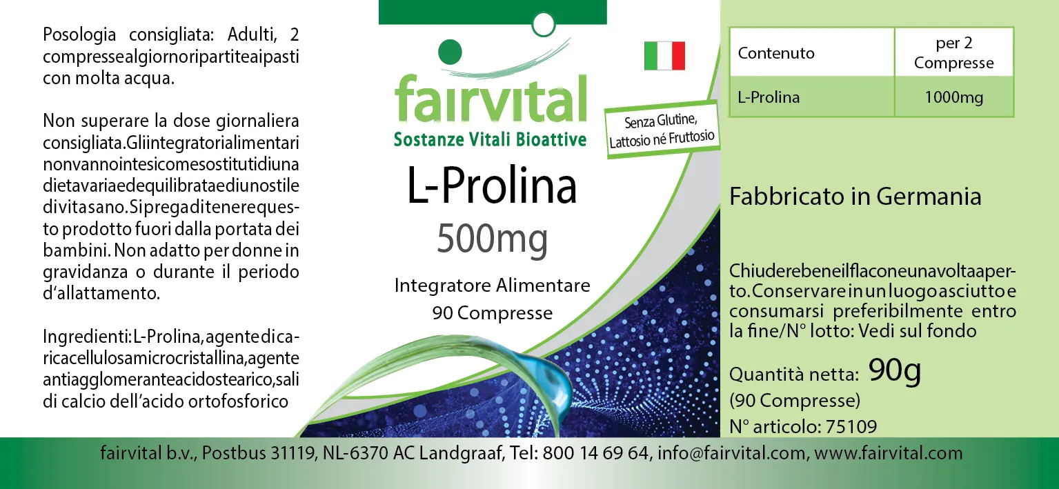 L-Prolin 500mg - 90 Tabletten - Aminosäure - Hochdosiert und Vegan | Fairvital