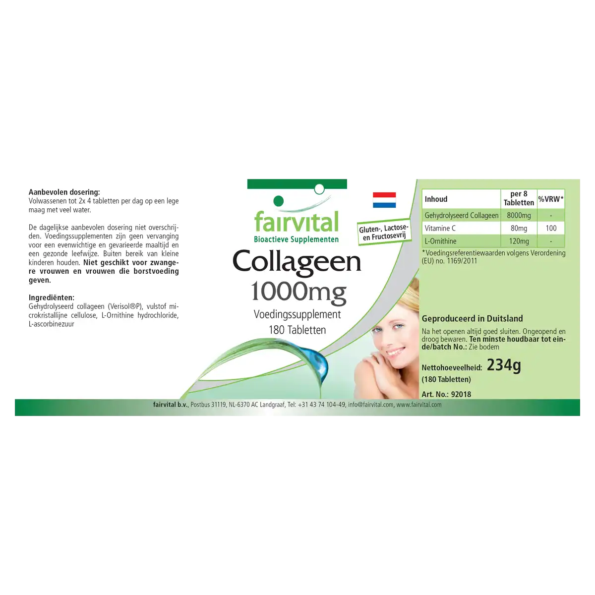 Collagen 1000mg - 180 Tabletten - mit Vitamin C uvm. - für Immunsystem, Kollagenbildung - Hochdosiert | Fairvital