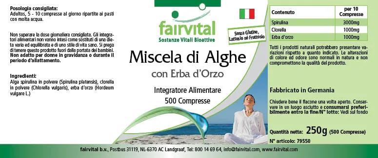 Algen Mix mit Spirulina, Chlorella und Gerstengras - 500 Tabletten - Hochdosiert und Vegan | Fairvital