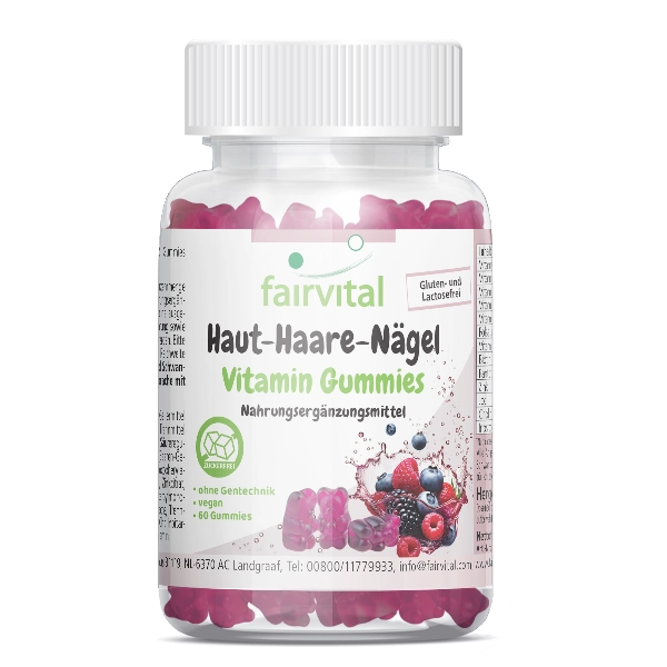 Haut-Haare-Nägel Vitamin - 60 Gummies - mit Biotin, Zink, Vitamin B12, uvm. - Vegan | Fairvital