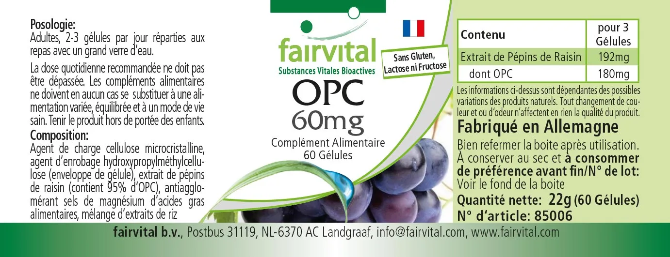 OPC 60mg - 60 Kapseln - oligomere Proanthocyanidine - Hochdosiert und Vegan | Fairvital
