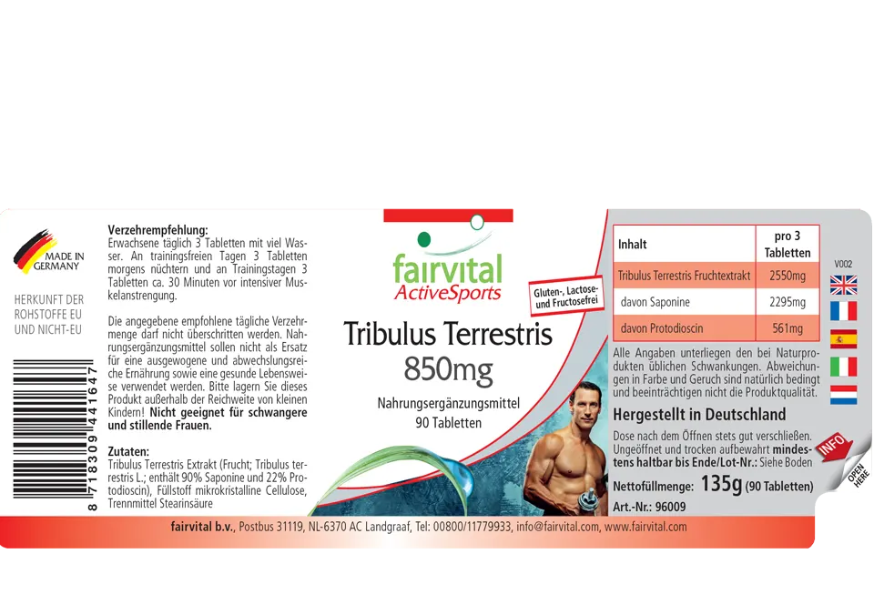 Tribulus Terrestris Extrakt 850mg - 90 Tabletten- HOCHDOSIERT & VEGAN | Fairvital
