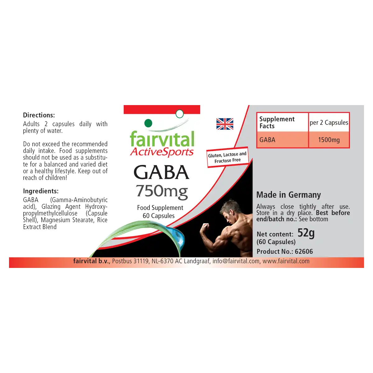 GABA 750mg - 60 Kapseln - Gamma-Aminobuttersäure - Hochdosiert und Vegan | Fairvital