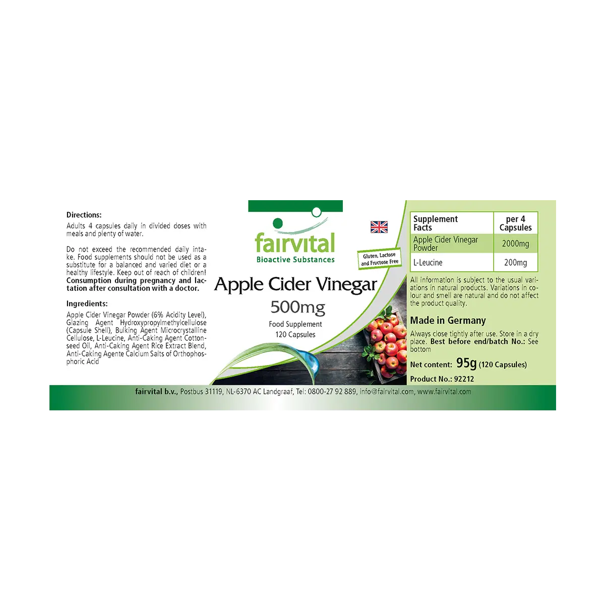 Apfelessig 500 mg - 120 Kapseln - Vegan | Fairvital
