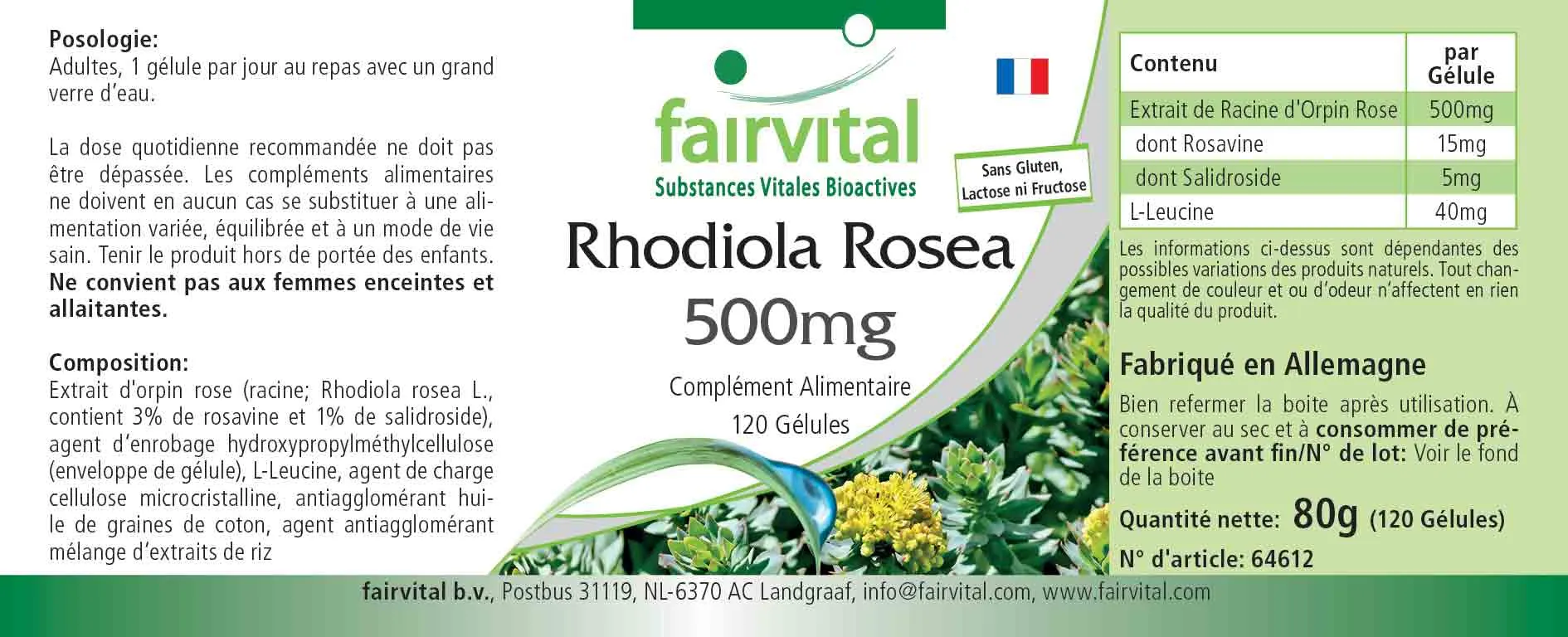 Rhodiola Rosea 500mg - 120 Kapseln - Rosenwurz Wurzel Extrakt - Hochdosiert und Vegan | Fairvital