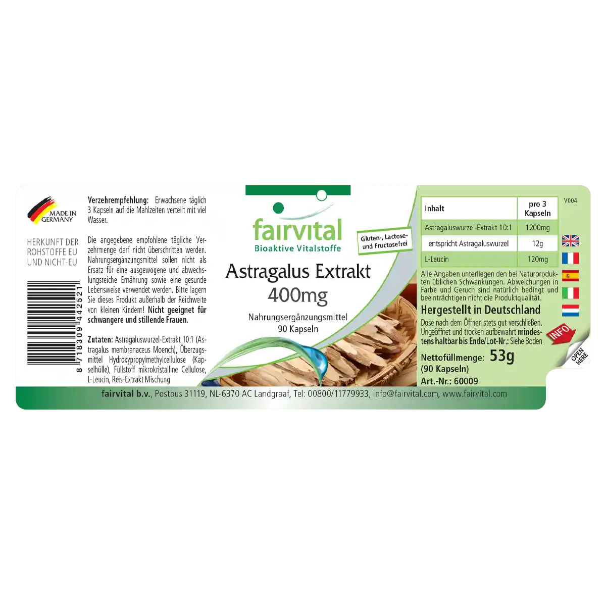 Astragalus Extrakt 400mg - 90 Kapseln - Hochdosiert und Vegan | Fairvital