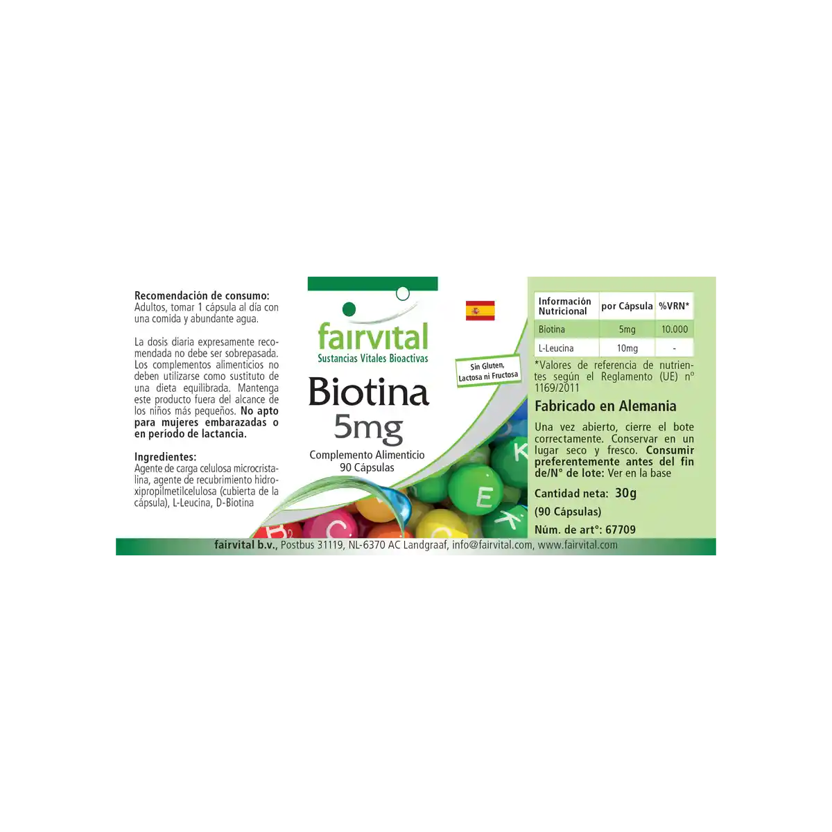 Biotin 5mg  - 90 Kapseln - mit 5000mcg Vitamin B7 pro Kapsel - für Haare, Haut, und Nervensystem - Vegan | Fairvital