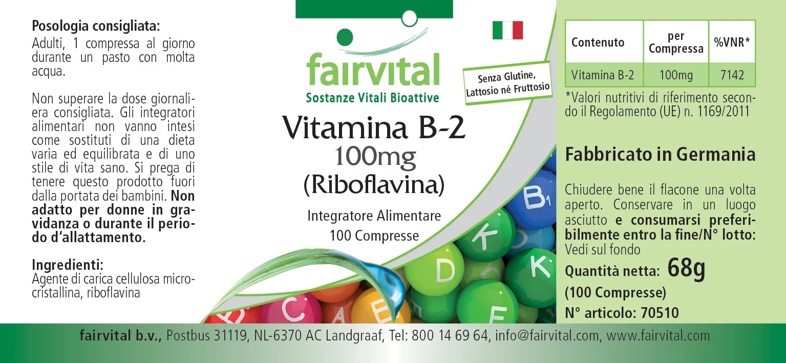 Vitamin B-2 Riboflavin - 100 Tabletten - für Sehkraft, Haut, Nervensystem uvm. - Vegan | Fairvital