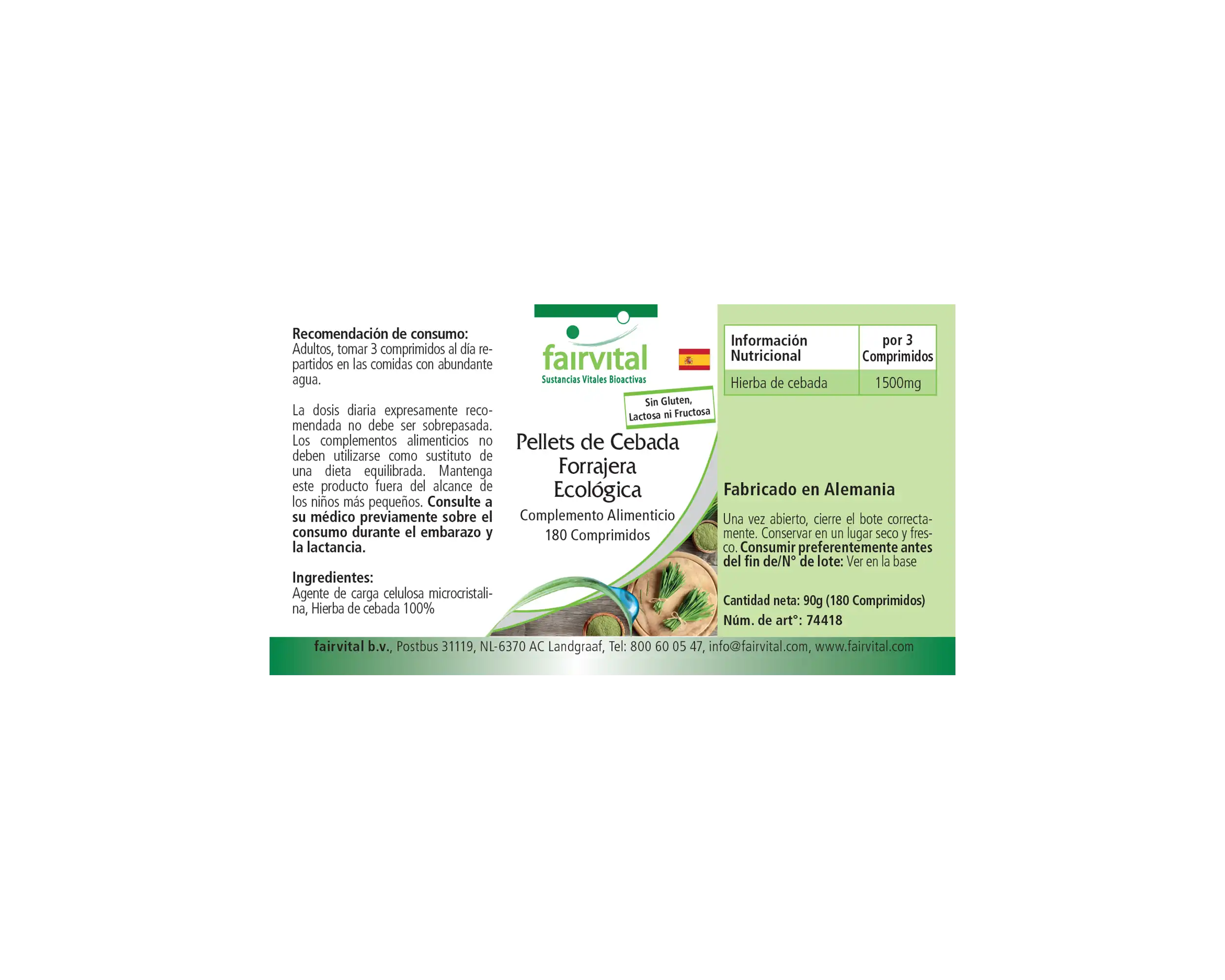 Bio Gerstengras Presslinge - 180 Tabletten  - Hoch bioverfügbar - Hochdosiert und Vegan | Fairvital