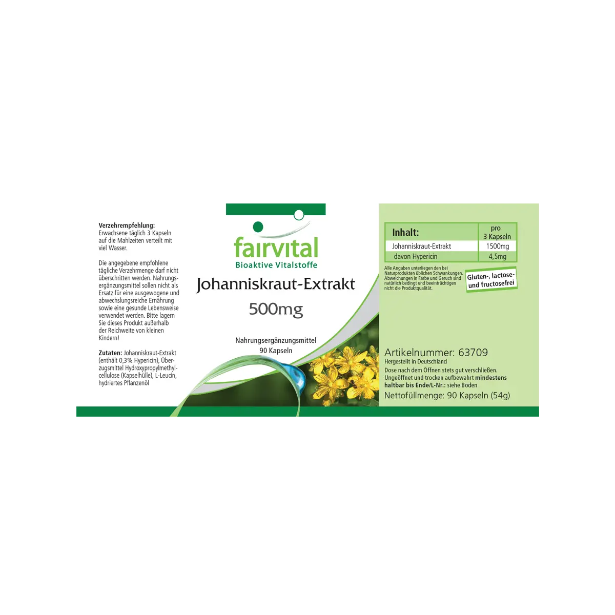 Johanniskraut-Extrakt 500mg mit Hypericin - 90 Kapseln - Hypericum perforatum - Hochdosiert und Vegan | Fairvital