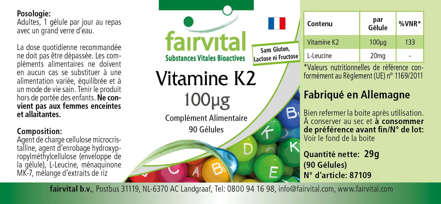Vitamin K2 100µg - 90 Kapseln - für Knochen und Blutgerinnung - Vegan | Fairvital