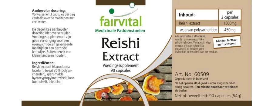 Reishi Extrakt - 90 Kapseln - Ganoderma lucidum - 30% Polysaccharide - Vegan | Fairvital