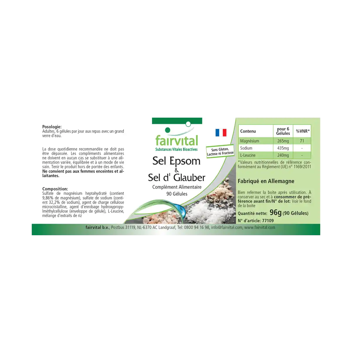 Bittersalz und Glaubersalz - 90 Kapseln - mit Magnesiumsulfat - für Muskeln, Elektrolytgleichgewicht uvm. | Fairvital