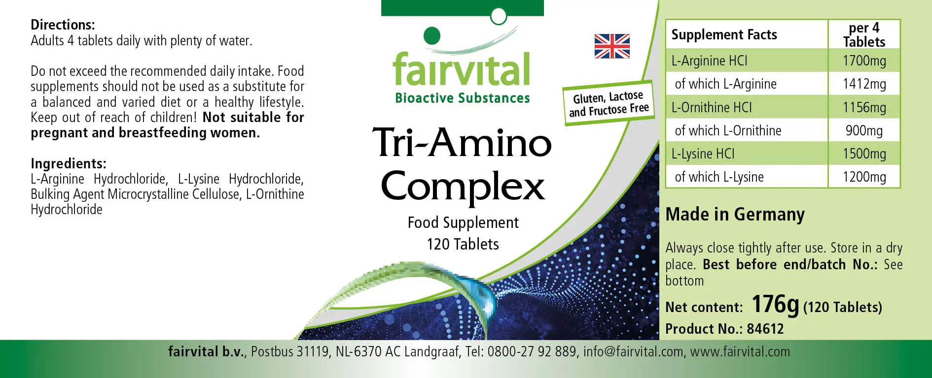 Tri-Amino-Komplex - 120 Tabletten - Arginin Ornithin Lysin - Hochdosiert und Vegan | Fairvital