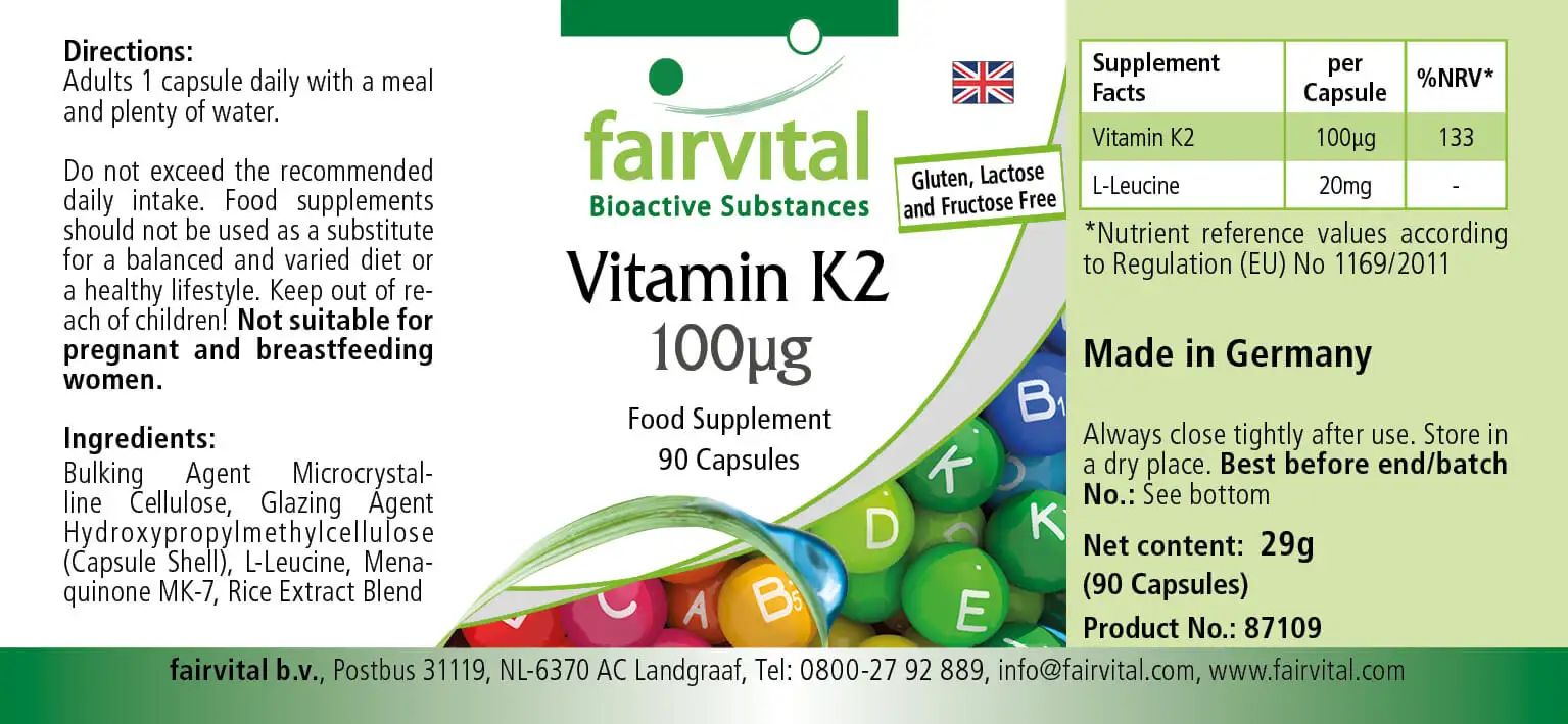 Vitamin K2 100µg - 90 Kapseln - für Knochen und Blutgerinnung - Vegan | Fairvital