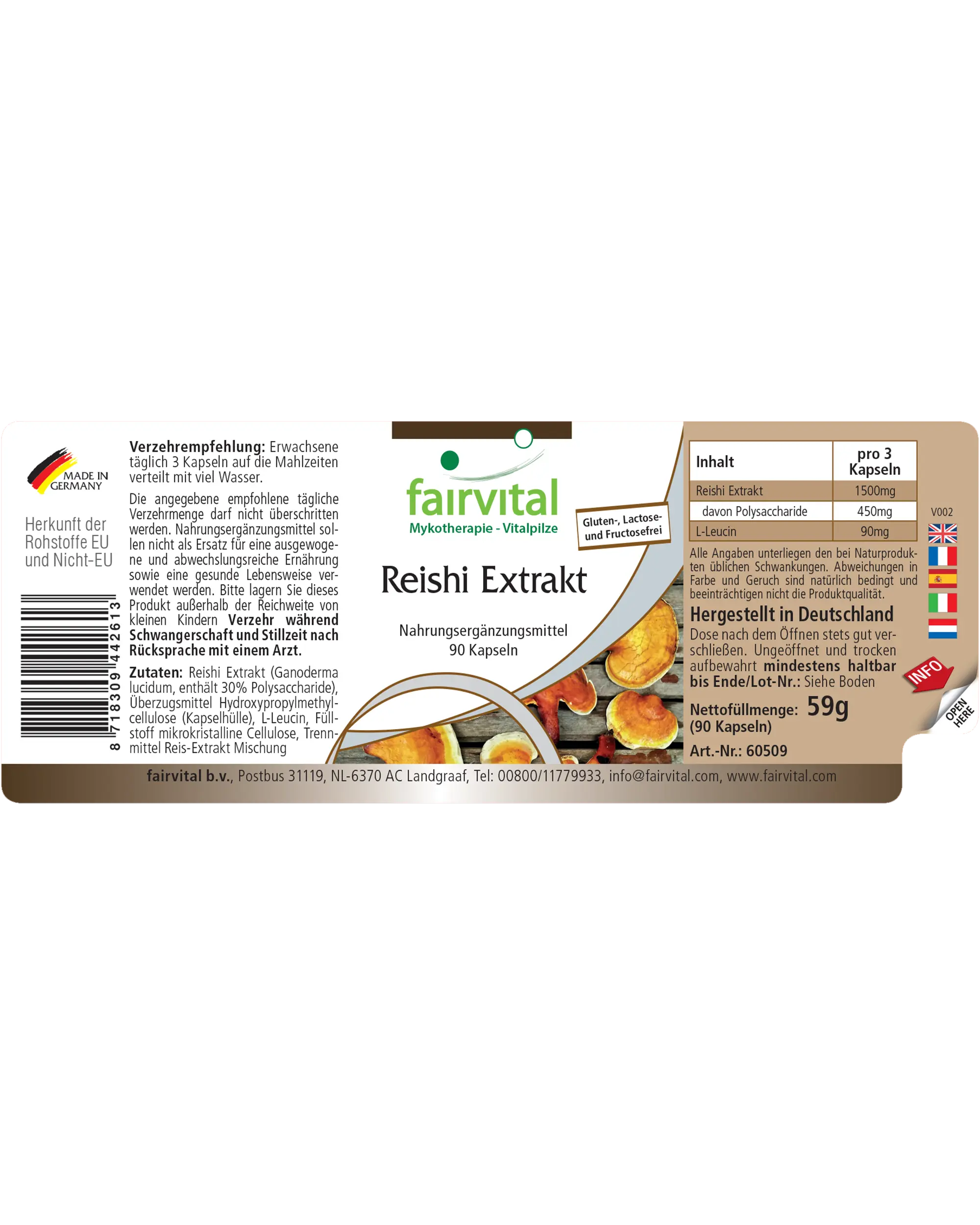 Reishi Extrakt - 90 Kapseln - Ganoderma lucidum - 30% Polysaccharide - Vegan | Fairvital