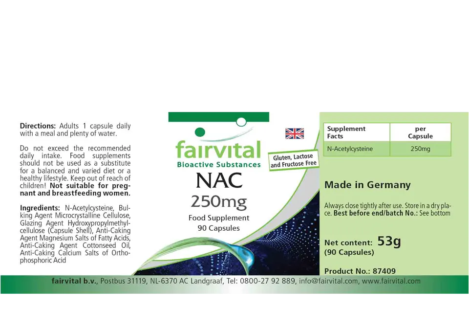NAC 250mg - 90 Kapseln - N-Acetyl-Cystein - Aminosäure - Vegan | Fairvital