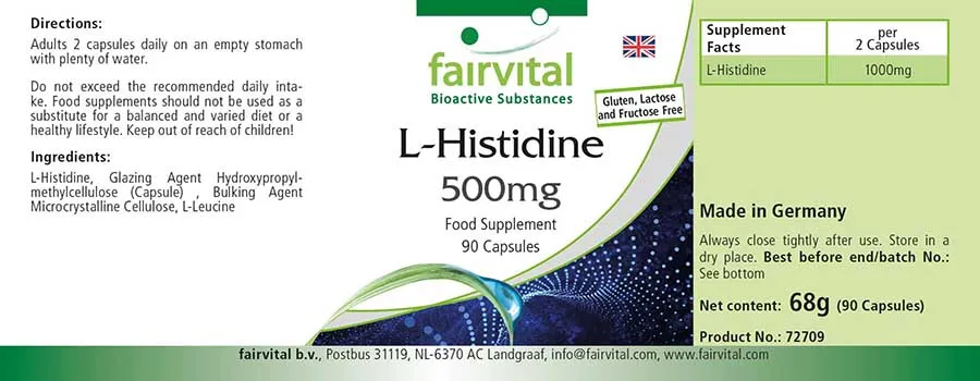 L-Histidin 500mg - 90 Kapseln - Aminosäure - Hochdosiert und Vegan | Fairvital