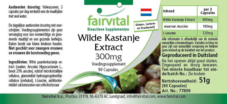 Rosskastanien Extrakt 300mg - 90 Kapseln - mit 20% Aescin - Aesculus hippocastanum - Vegan | Fairvital