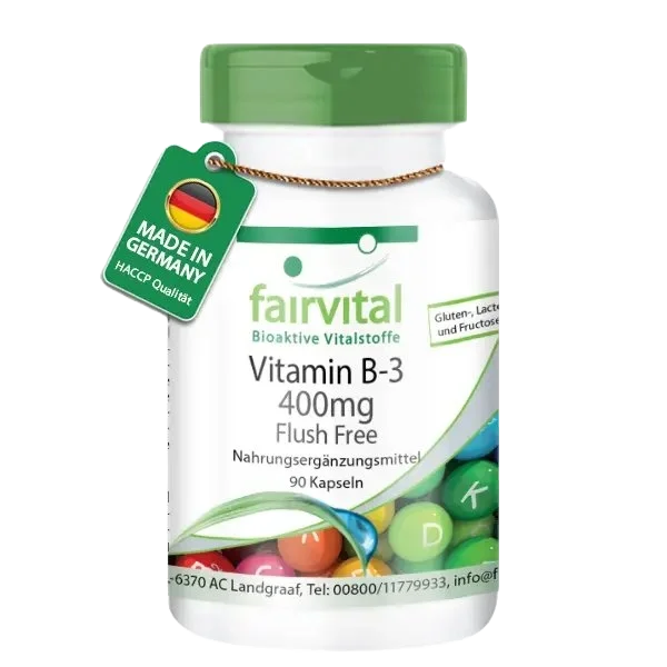 Vitamin B-3 Flush Free - 90 Kapseln - für Haut, Nervensystem, Energiestoffwechsel uvm. - Vegan | Fairvital