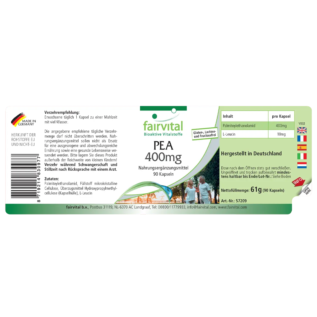 PEA 400mg - 90 Kapseln - Palmitoylethanolamid - Vegan | Fairvital