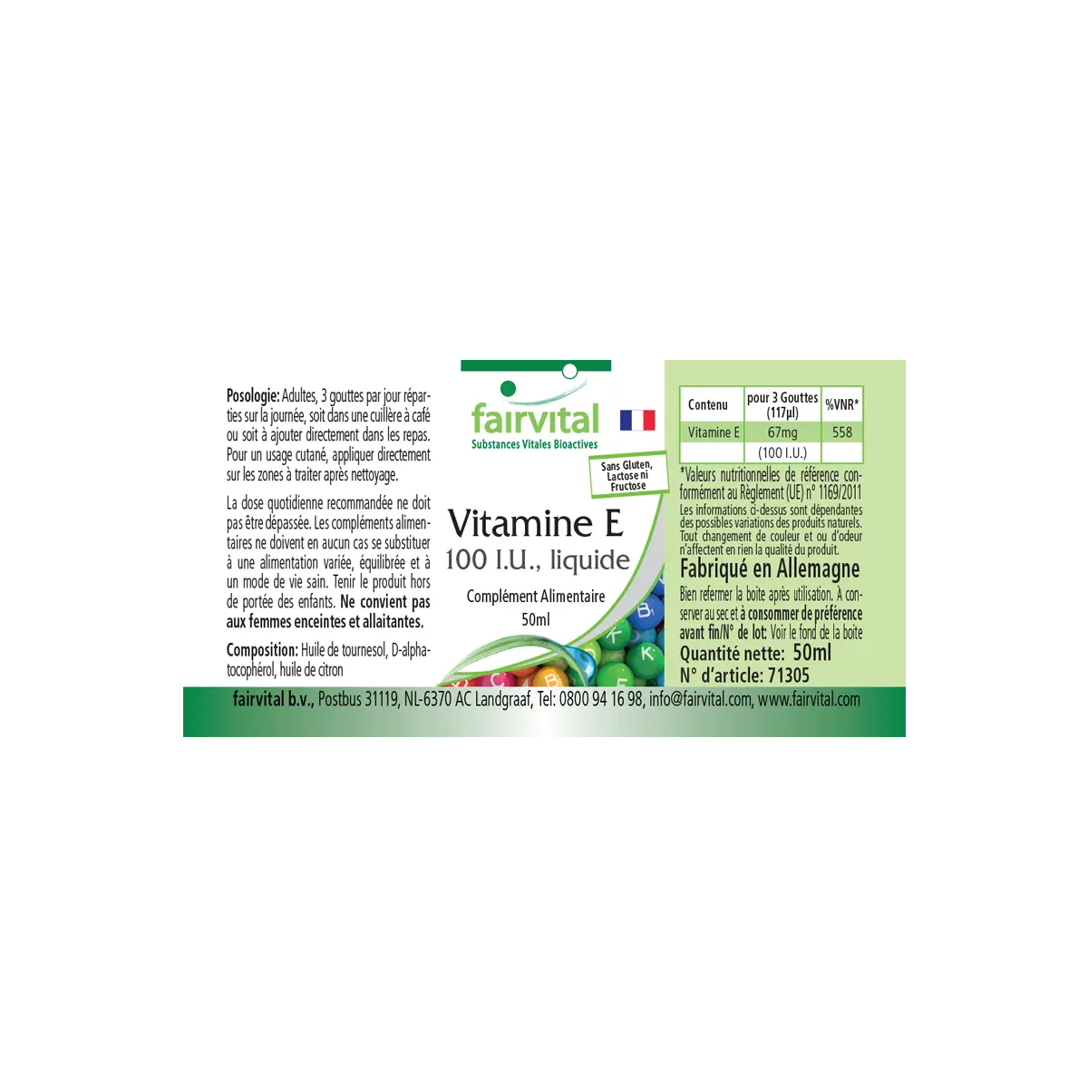 Vitamin E-Öl  100 I.E. - 50ml - für Zellschutz - Vegan | Fairvital