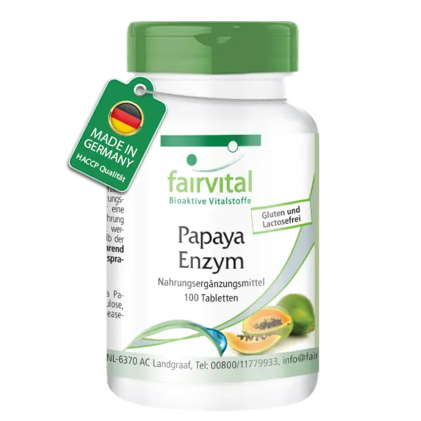 Papaya Enzym - 100 Tabletten - mit Papain, Amylase und Protease - Hochdosiert und Vegan | Fairvital