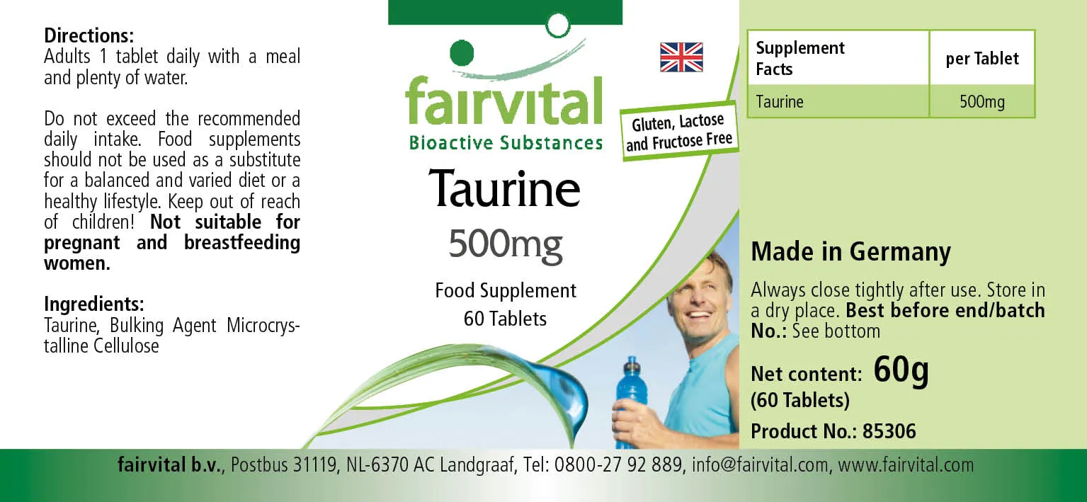 Taurin 500mg - 60 Tabletten - Hochdosiert und Vegan | Fairvital