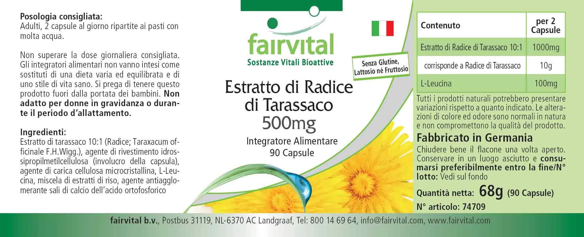 Löwenzahnwurzel-Extrakt 500mg - 90 Kapseln - 10-fach konzentriert - Hochdosiert und Vegan | Fairvital
